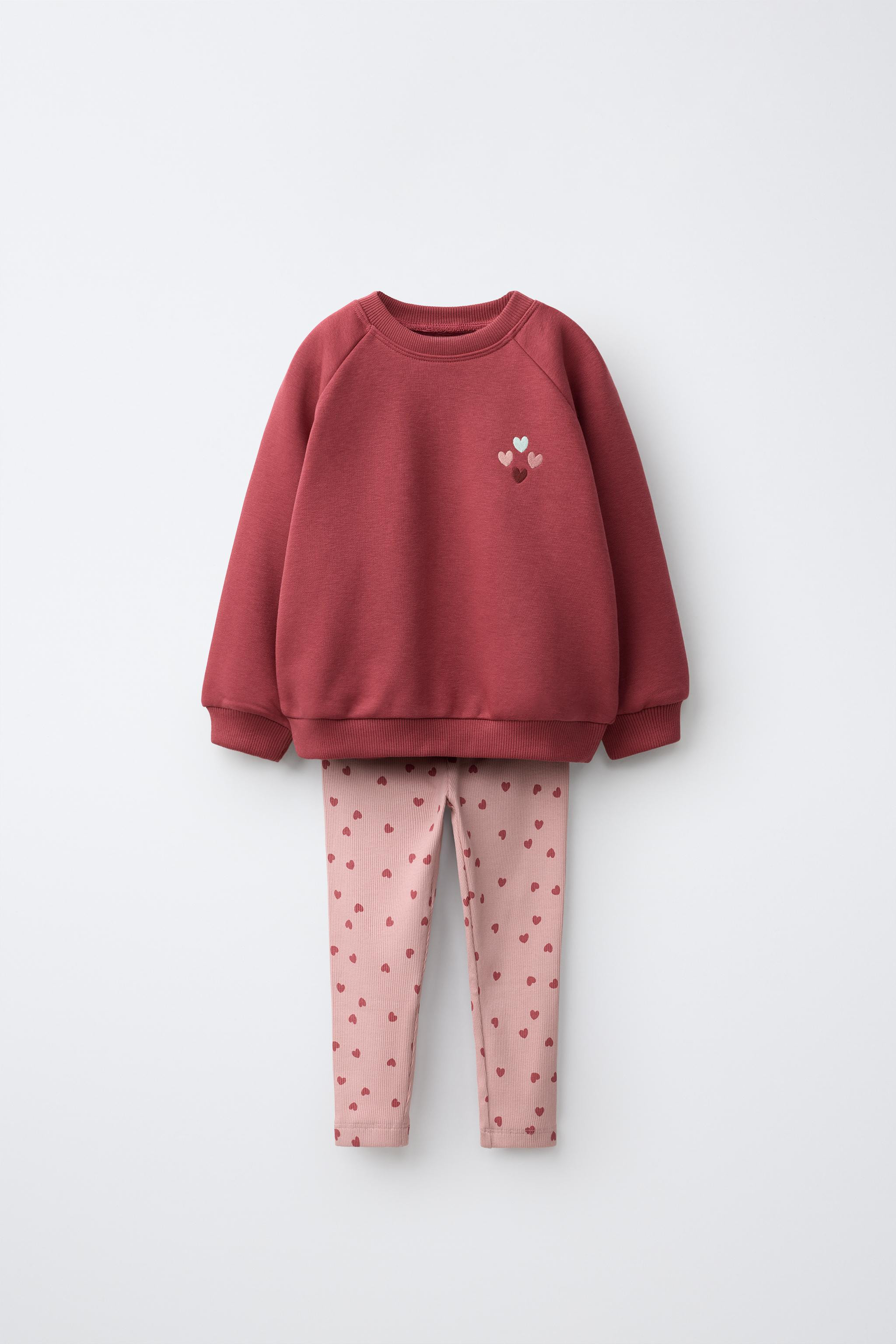 HEART PRINT RIBBED SWEATSHIRT AND LEGGING SET | Zara US