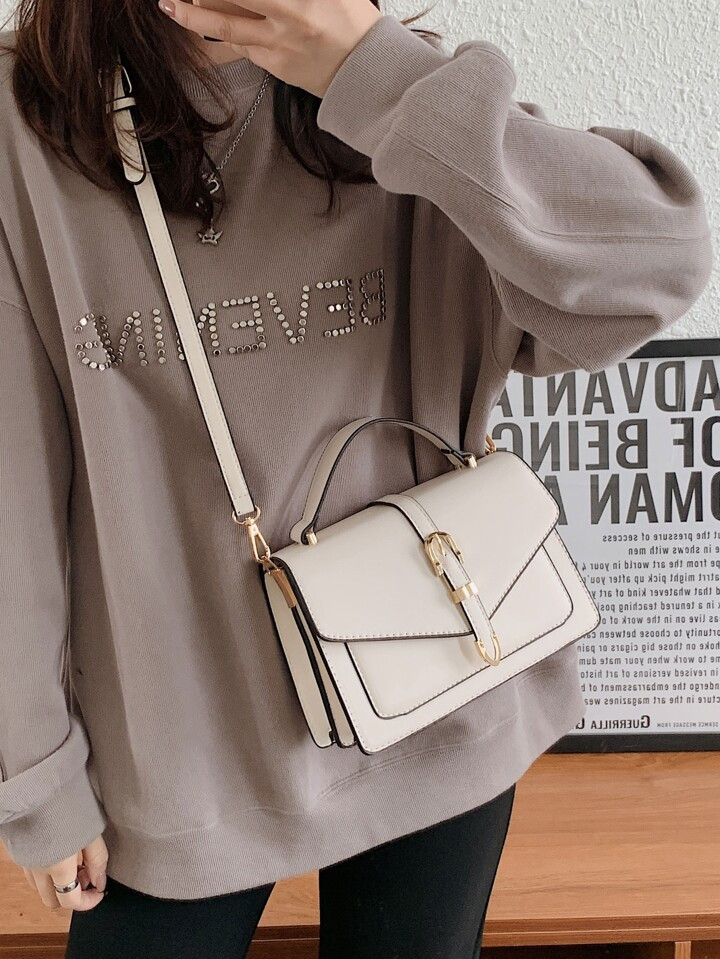 Lightweight,Business Casual Belt Decorated Flap Closure Handbag Crossbody Bag For Teen Girls Wome... | SHEIN