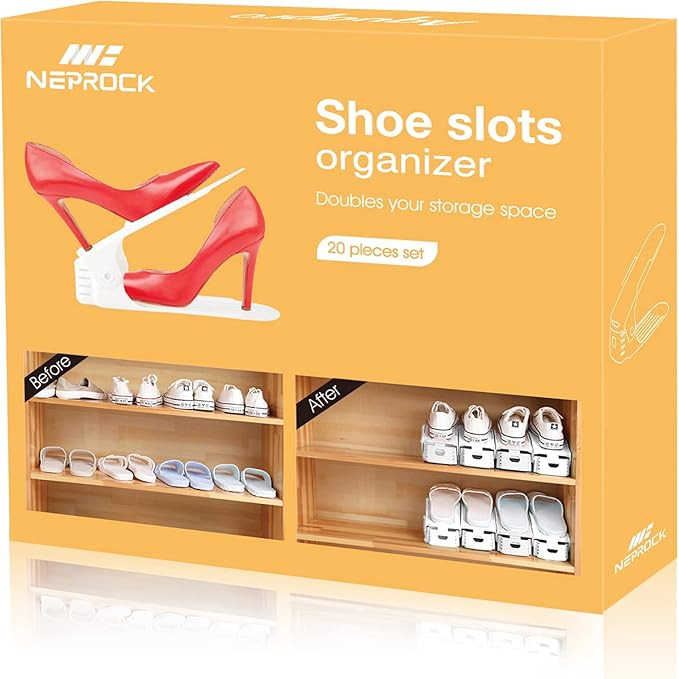 Neprock Shoe Slots Organizer, Adjustable Shoe Stacker Storage Space Saver, Double Deck Shoe Rack ... | Amazon (US)