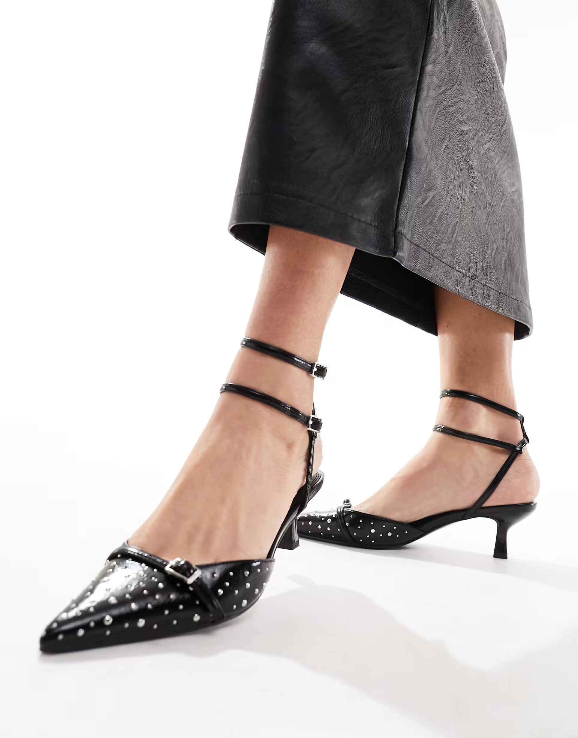 ASOS DESIGN Salsa studded slingback kitten heeled shoes in black | ASOS (Global)
