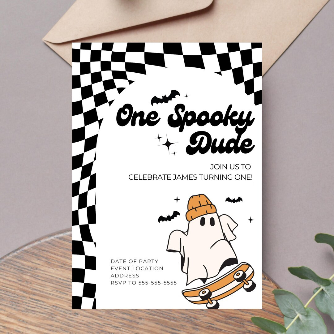 One Spooky Dude 1st Birthday Invitation Template Editable First Party Theme Digital Canva Printab... | Etsy (US)