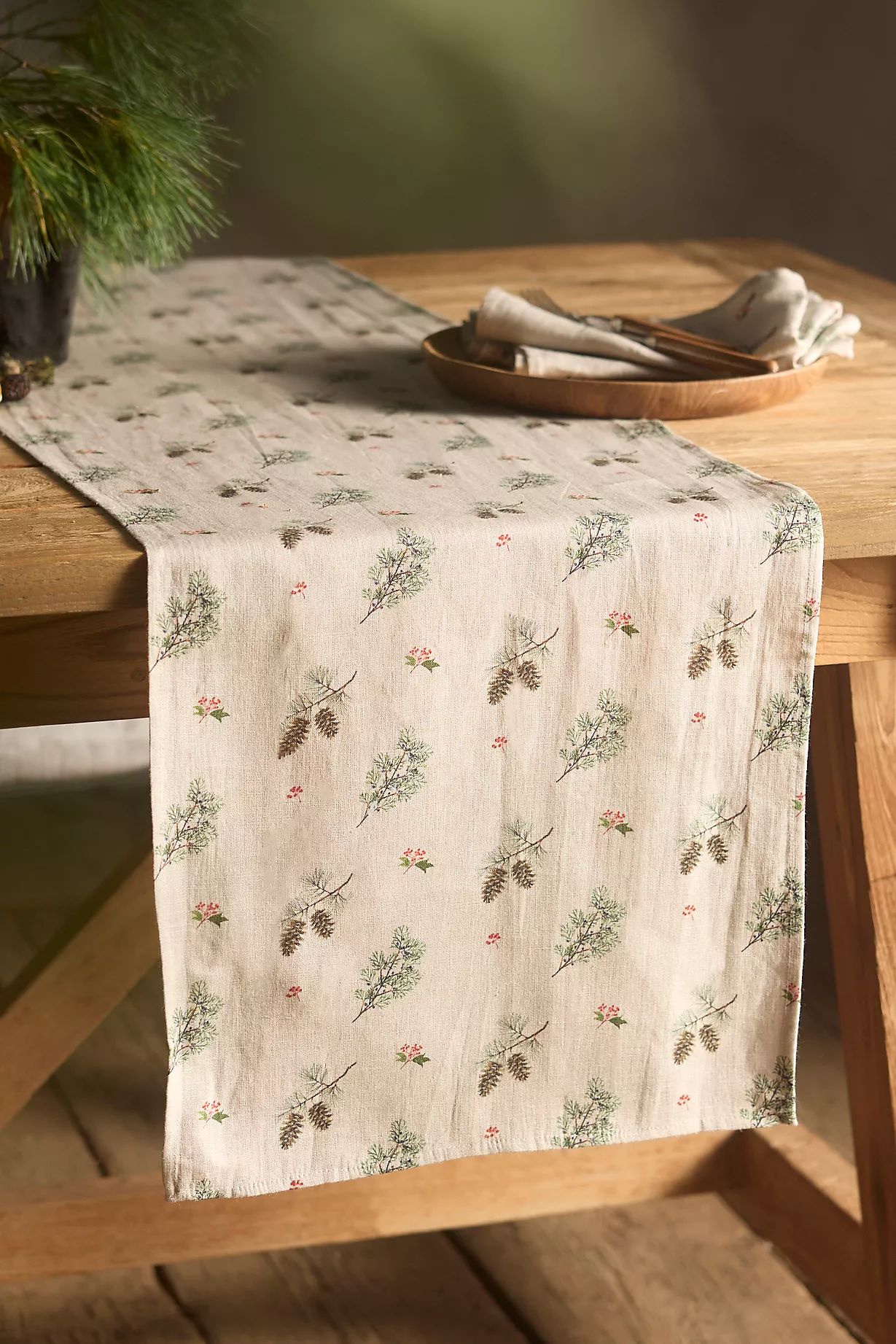 May We Fly Holly + Greens Linen Runner | Anthropologie (US)