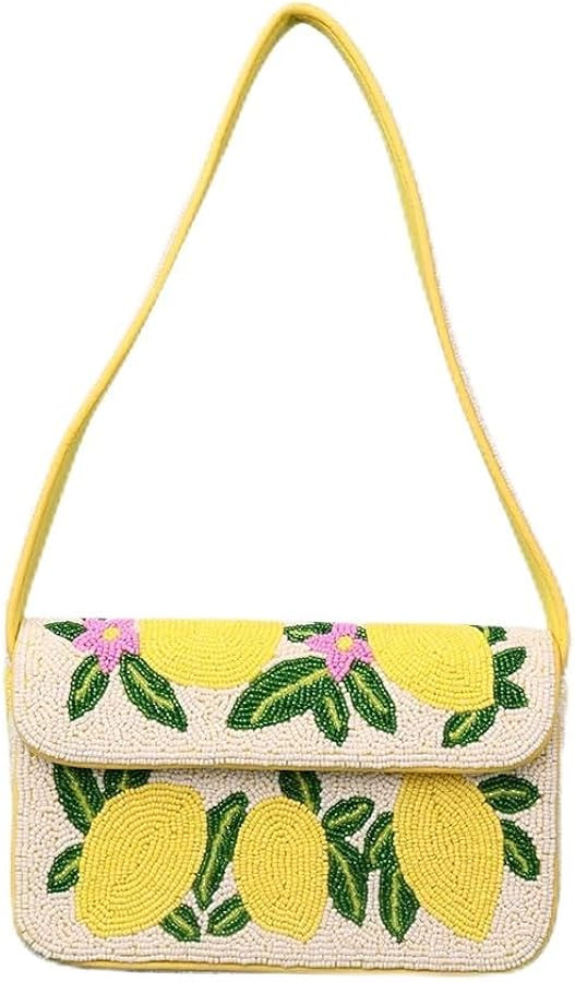 Indian Shelf Premium Handcrafted Yellow Beaded Shoulder Bags for Women, Girls - Evening Purse Lem... | Amazon (US)