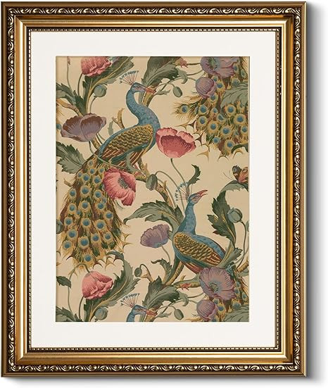 Golden Framed Canvas Wall Art Vintage Peacock, Classic Vine With Poppies Floral Canvas Print Wall... | Amazon (US)