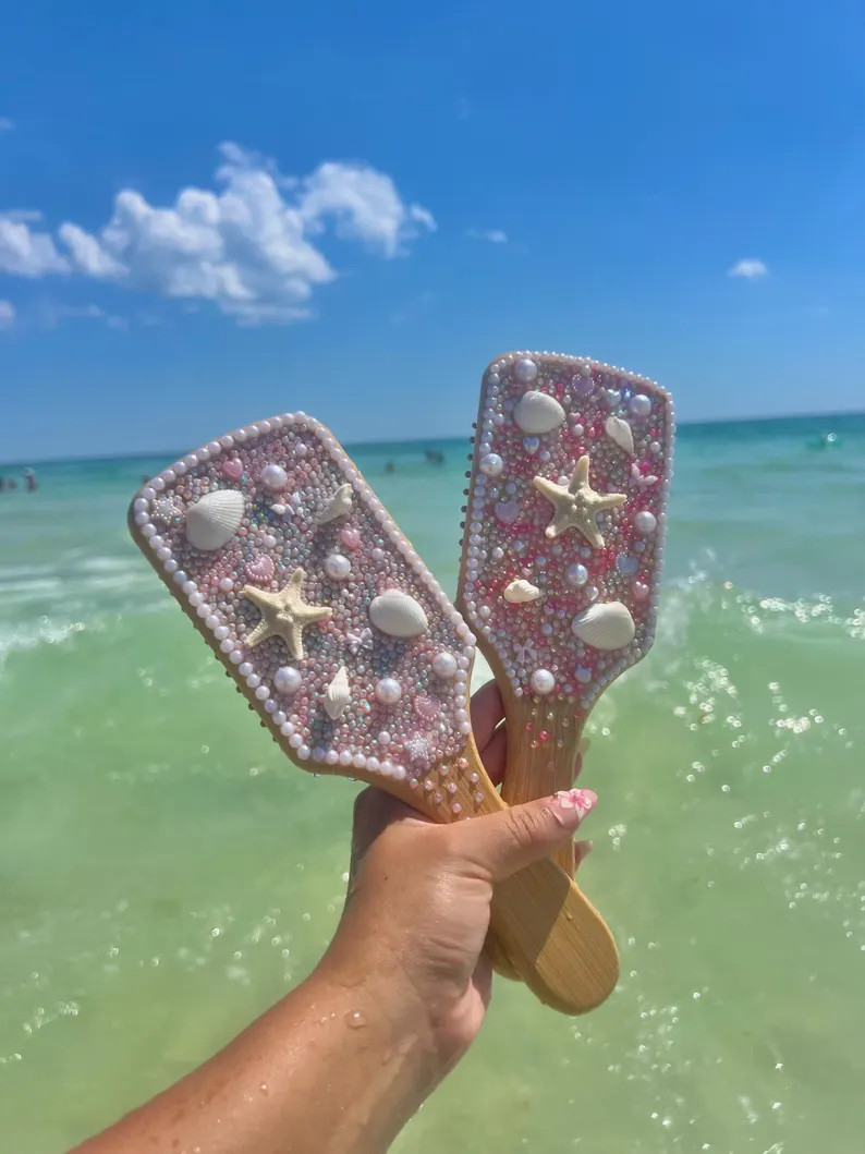 Seashell Starfish Mermaid Bedazzle Bamboo Brush | Etsy (US)