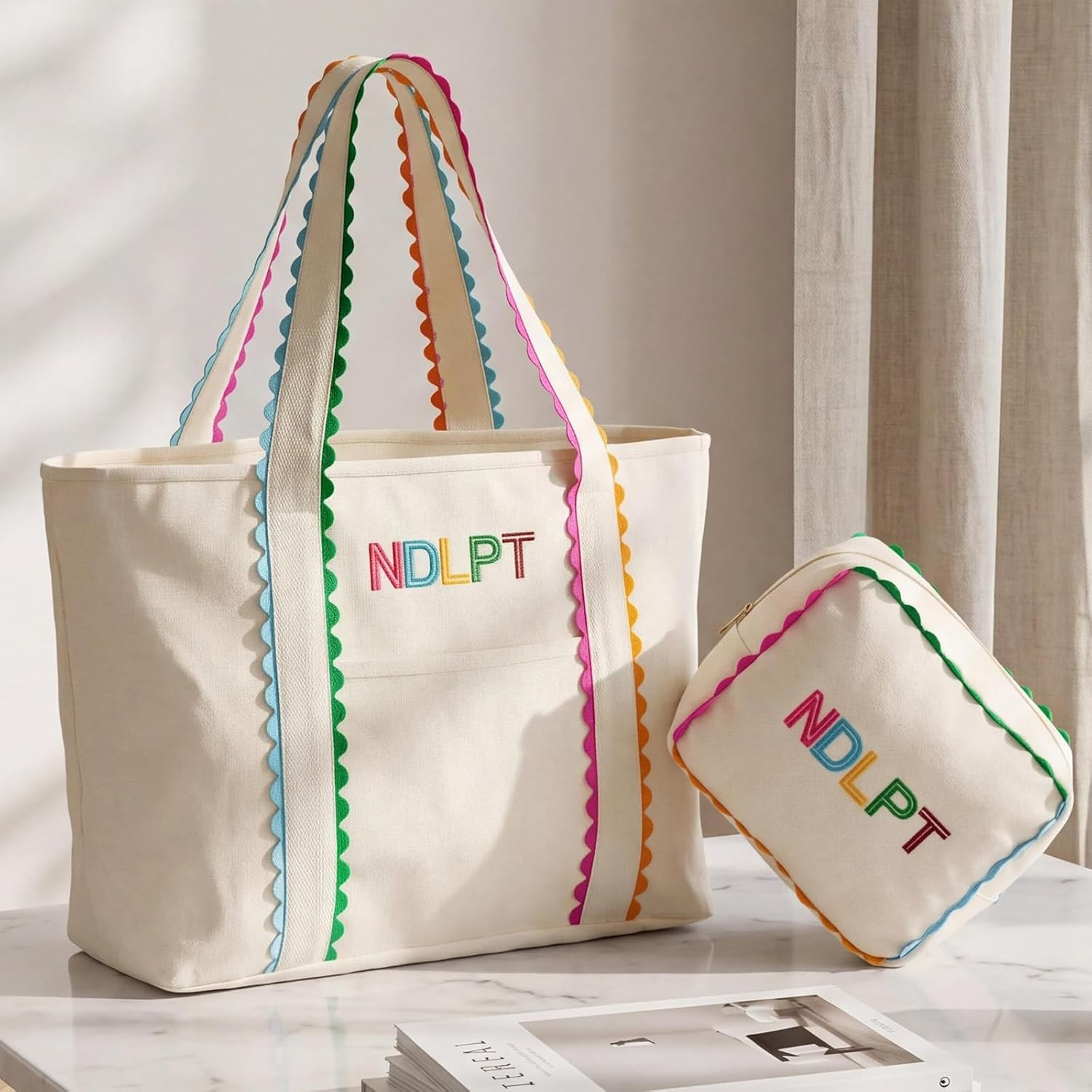 Locmeo 2 Pcs Needlepoint Canvas Tote Bag, Multicolor, 17 x 13 Inch, Fashion | Amazon (US)