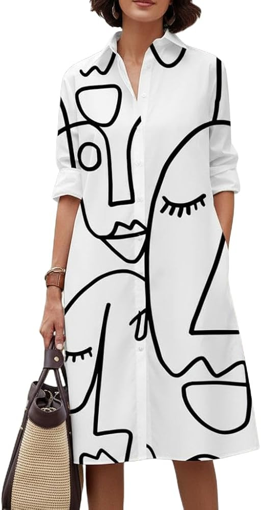 Women's Boho Floral Print Shirt Dress Long Sleeve Casual Loose Trendy Vacation Midi Dresses with ... | Amazon (US)