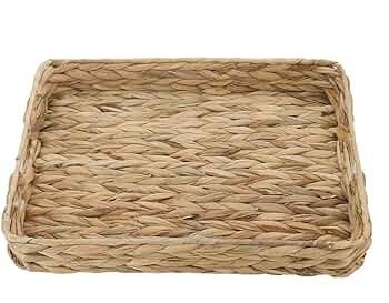 YRMT Natural Woven Tray Rectangular Hyacinth Serving Tray with Handles for Breakfast Dinner Bread... | Amazon (US)