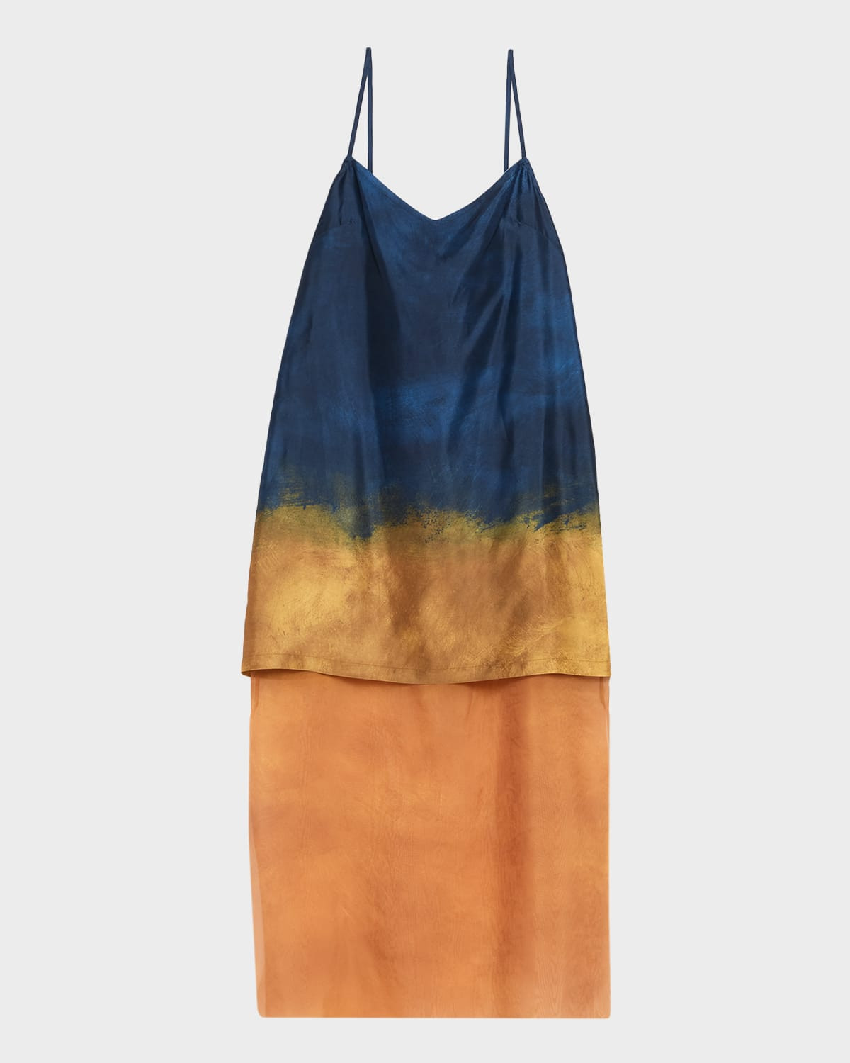 Painted Stripe Organza-Layered Midi Slip Dress | Neiman Marcus