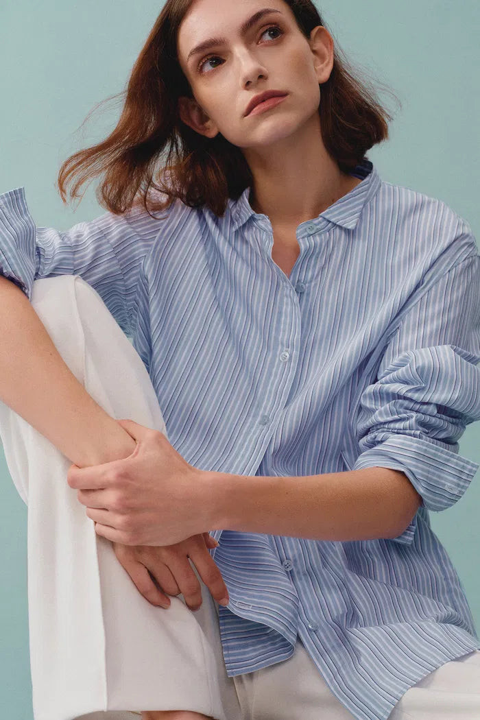 Lydia Wrinkle Resistant Striped Shirt in Cotton Poplin | Fabrique