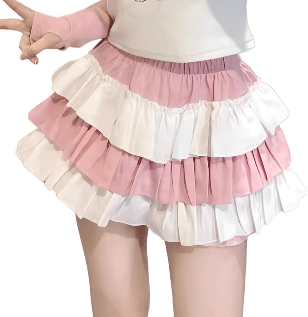 Kawaii Harajuku Fashion Lolita Gothic Clothes Elastic Waist Color Blocking Cute Lace Trim Tiered ... | Amazon (US)