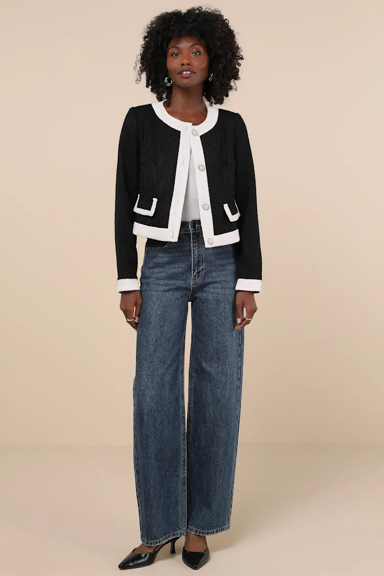 Desirably Posh Black and White Color Block Tweed Jacket | Lulus