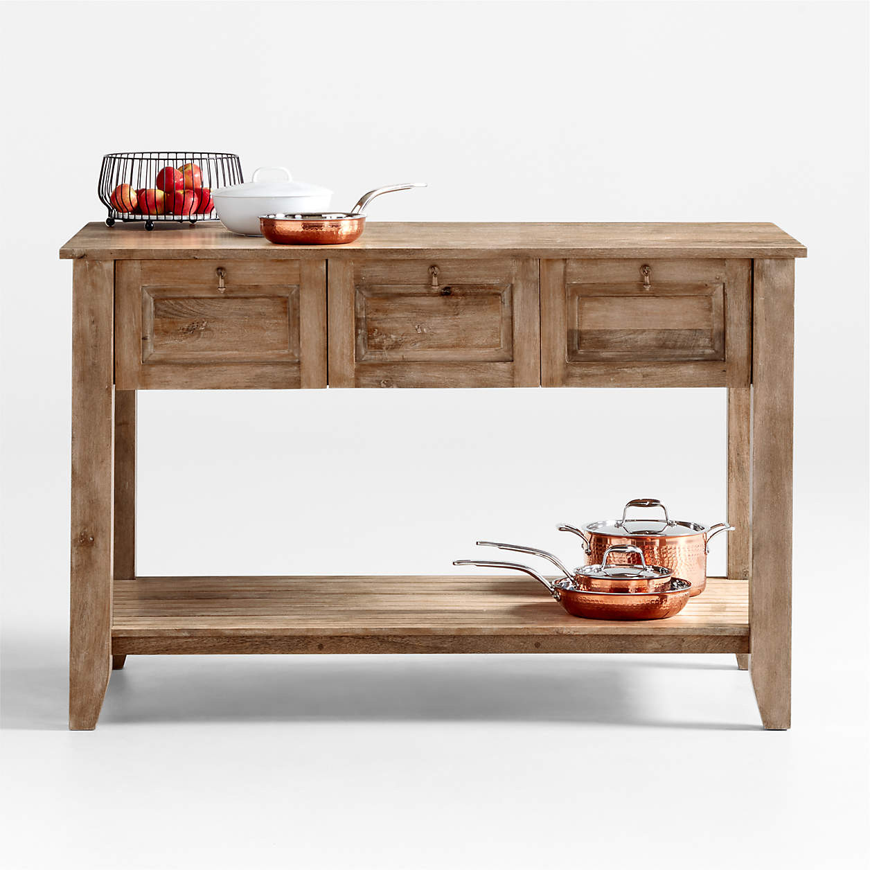 Basque 56" Light Brown Solid Wood Kitchen Island with Storage + Reviews | Crate & Barrel | Crate & Barrel