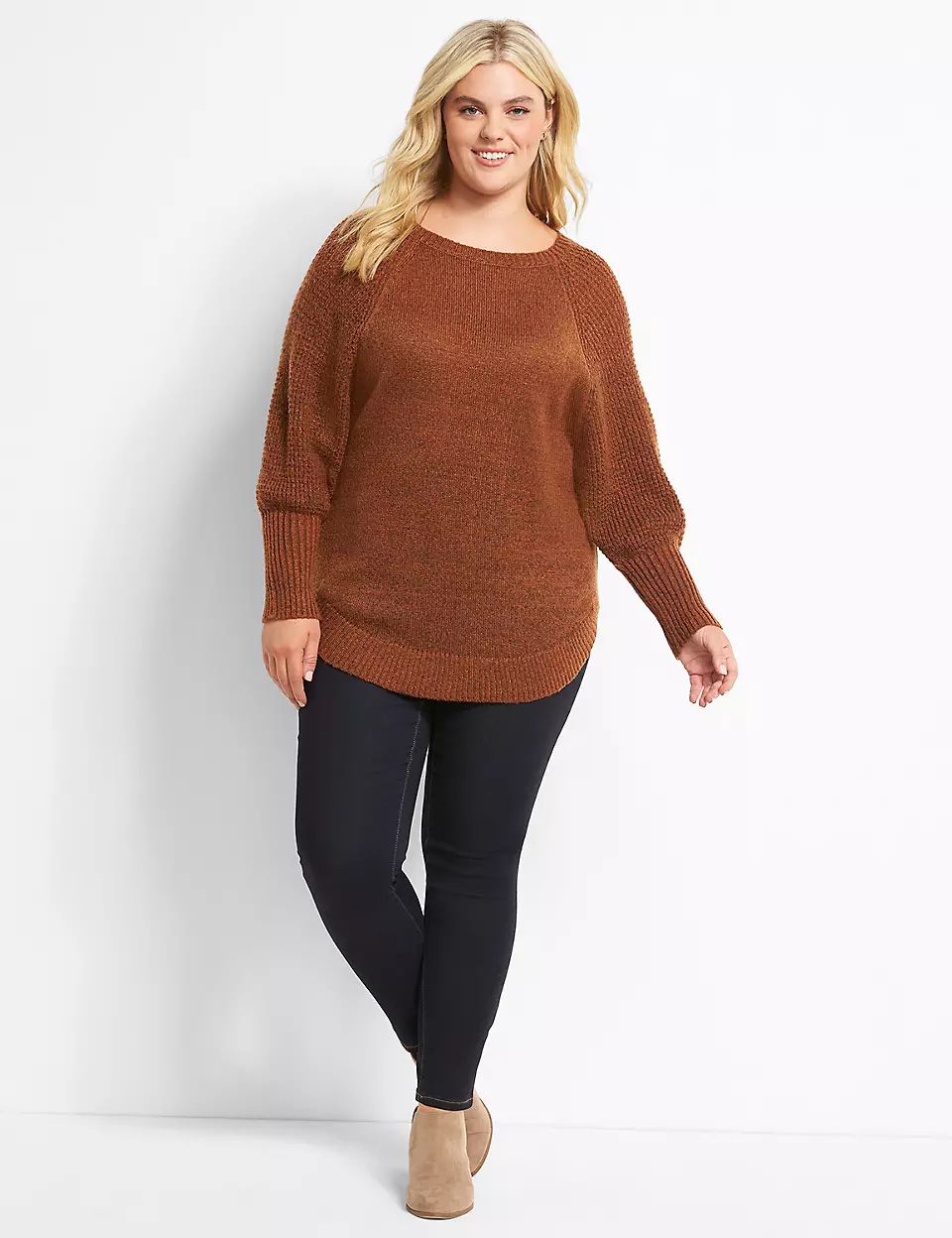 Crew-Neck Curved-Hem Sweater | Lane Bryant (US)