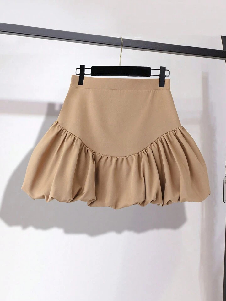 Women Plain Color Short Bubble Skirt, Fashionable | SHEIN