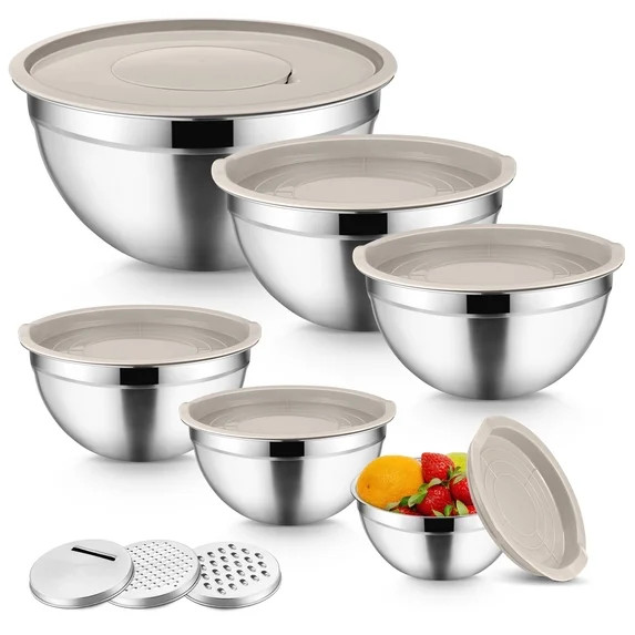 6 Pack Mixing Bowls with Lids, Vesteel Stainless Steel Mixing Bowl Metal Nesting Salad Bowls Atta... | Walmart (US)