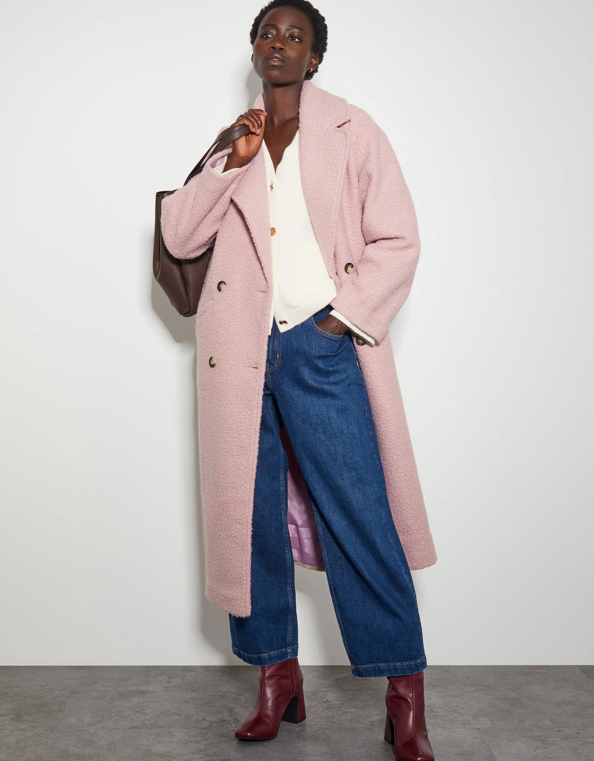 Ophelia Double-Breasted Boucle Coat Pink | Monsoon (UK)