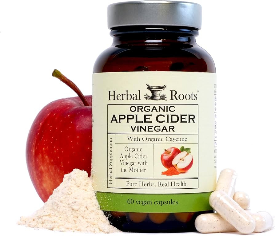 Herbal Roots Organic Apple Cider Vinegar Capsules with Mother and Organic Cayenne, 60 Vegan Capsu... | Amazon (US)
