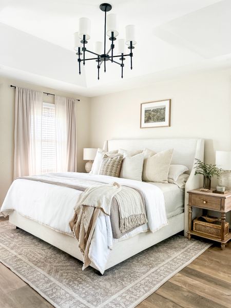 Area rug on major sale! Such a pretty neutral rug. 

Bed, upholstered bed, bedroom, chandelier, nightstand, bedroom furniture, area rug, neutral area rug, table lamp, woven blinds, bamboo blinds, amazon, Amazon home, Amazon finds, way day 

#LTKsalealert #LTKhome #LTKfindsunder100