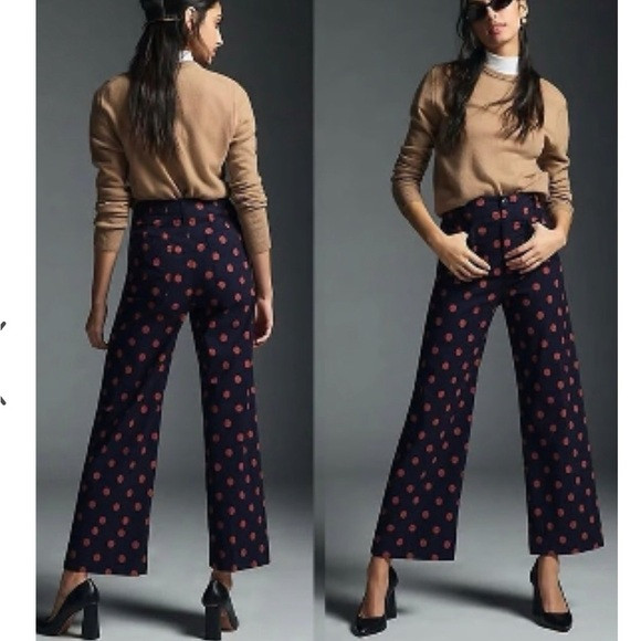 NWT The Colette Maeve Anthropologie Wide Leg Crop Pant in navy Polka dot 26 | Poshmark