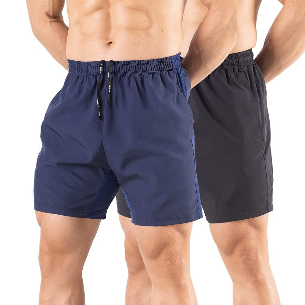 Men's 5" Running Shorts 2 Pack Quick Dry Athletic Workout Gym Shorts with Zipper Pockets | Amazon (US)