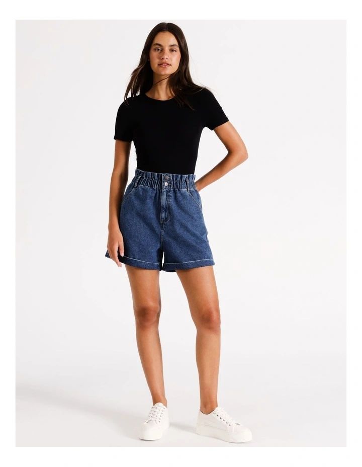 Recycled Blend Paperbag Denim Short in Denim | Myer