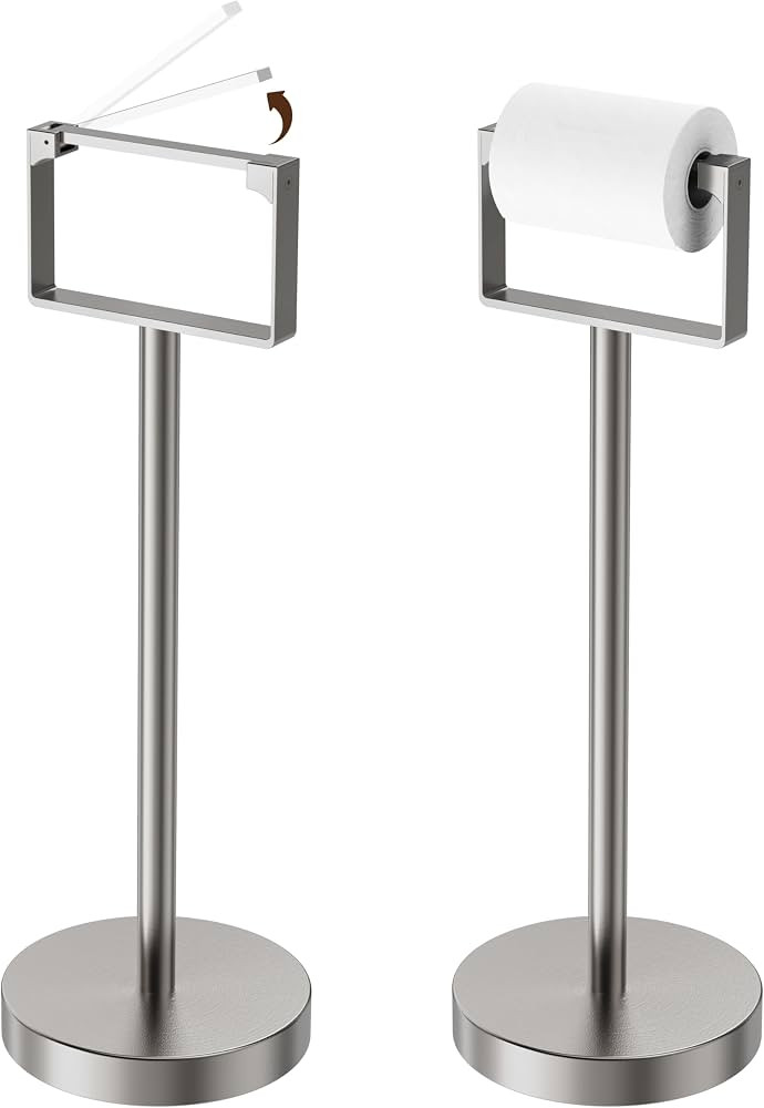 RUACQ Toilet Paper Holder Stand, Magnetic Closure Toilet Paper Stand with Lift-Up Rotating Arm, S... | Amazon (US)