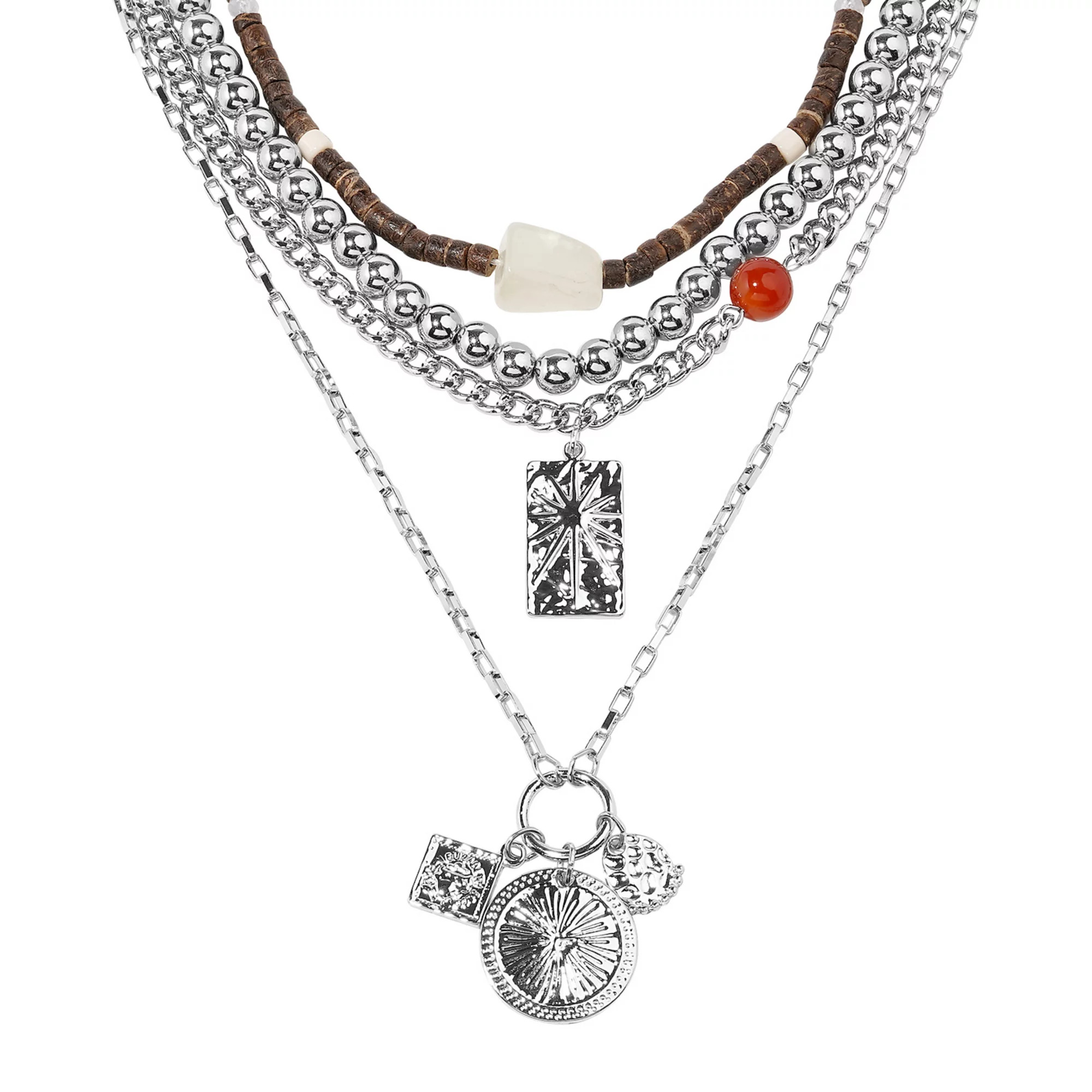 Emberly Silver Tone Triple Pendant Multi Row Charm Necklace | Kohl's