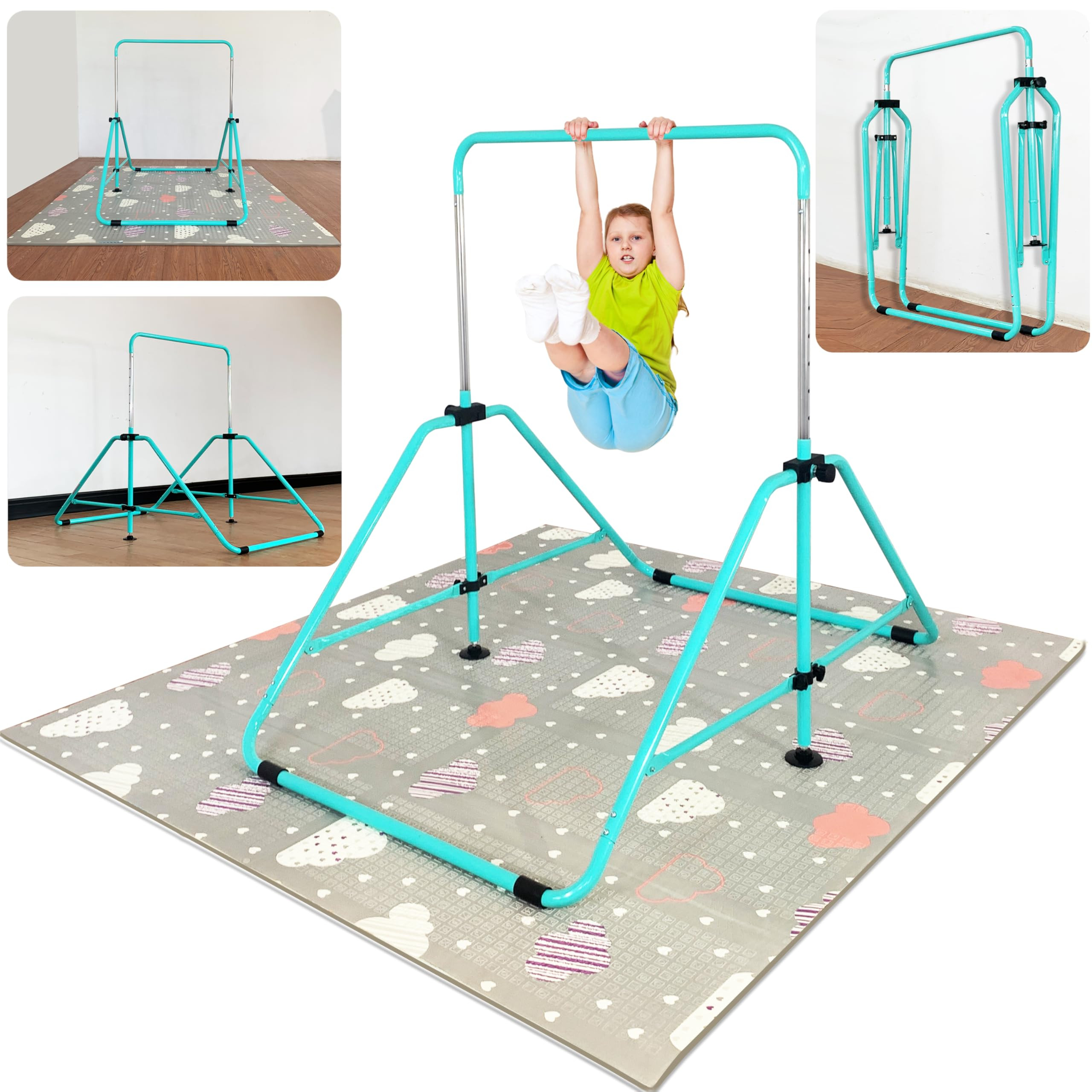 Foldable Gymnastic Bar for Kids Ages 3-9, 9 Height Levels, 200 lbs Weight Capacity, 5 Ft Length G... | Amazon (US)