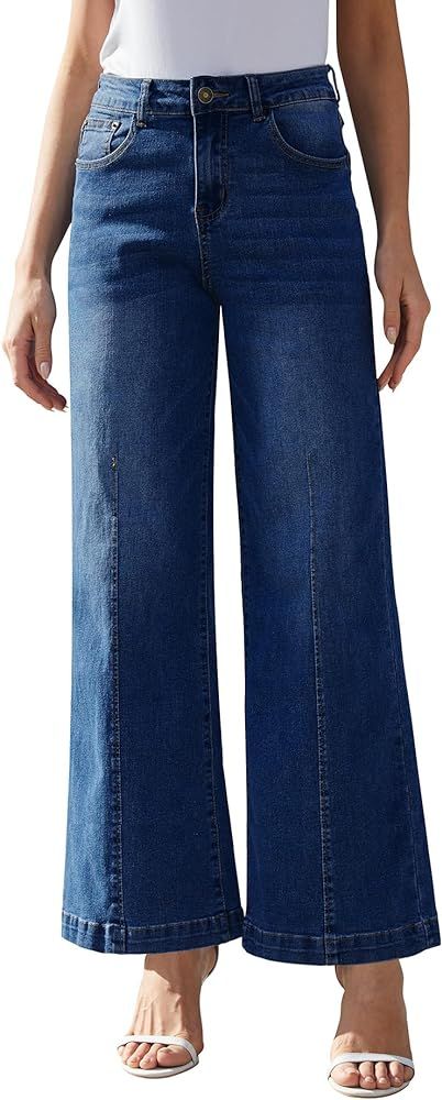 Wide Leg Jeans for Women - High Waisted Baggy Jeans Stretch Loose Denim Pants | Amazon (US)