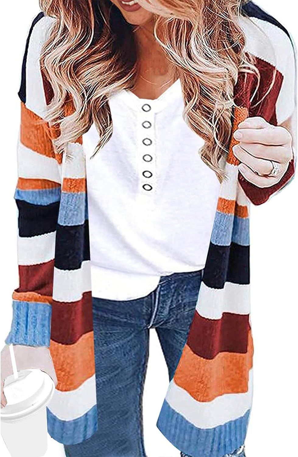 ZESICA Women's Long Sleeve Striped Color Block Open Front Draped Loose Knit Lightweight Cardigan ... | Amazon (US)