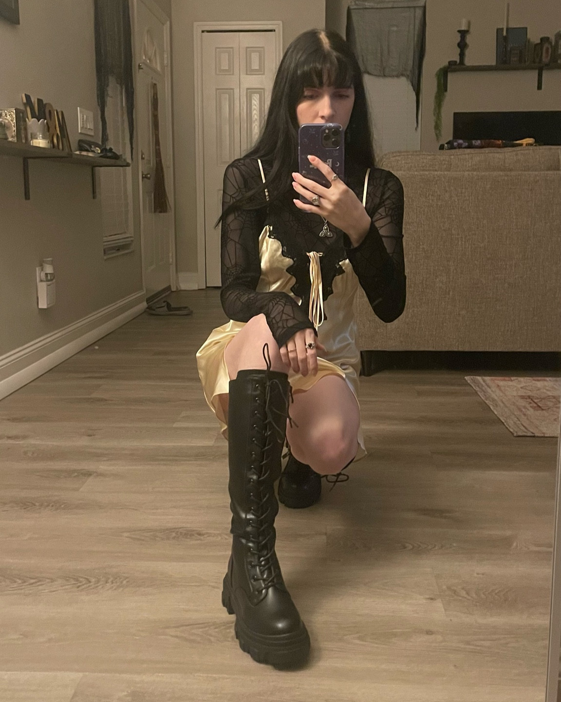 The boots! Grunge goth gothic alt chunky lug sole knee high black combat boots lace up with zipper good quality for a good price comfortable true to size 

#LTKstyletip #LTKshoecrush #LTKunder100