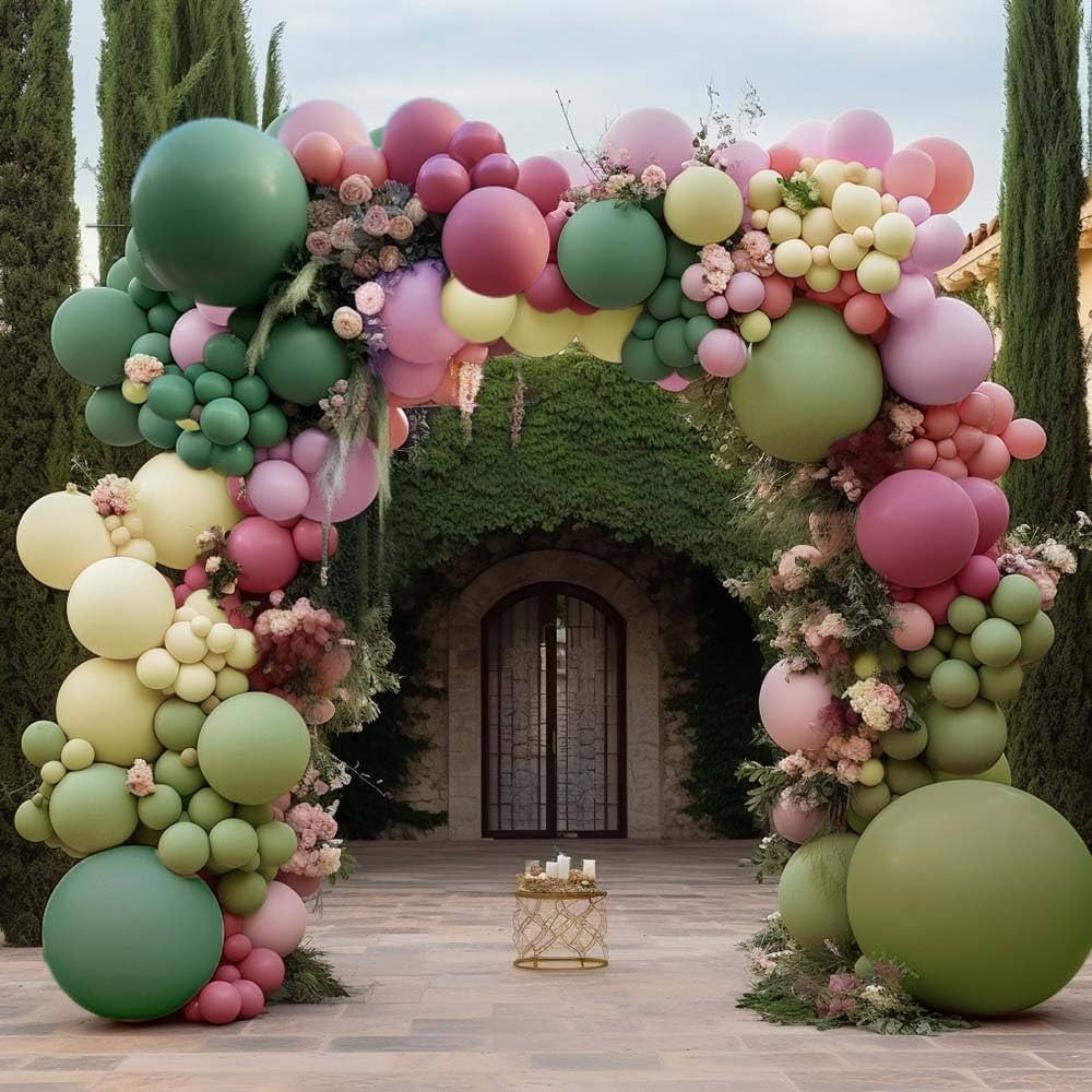 Pink Green Yellow Balloon Garland - Double Stuffed Sage Green Dusty Rose Pink Olive Matte Balloon... | Amazon (US)