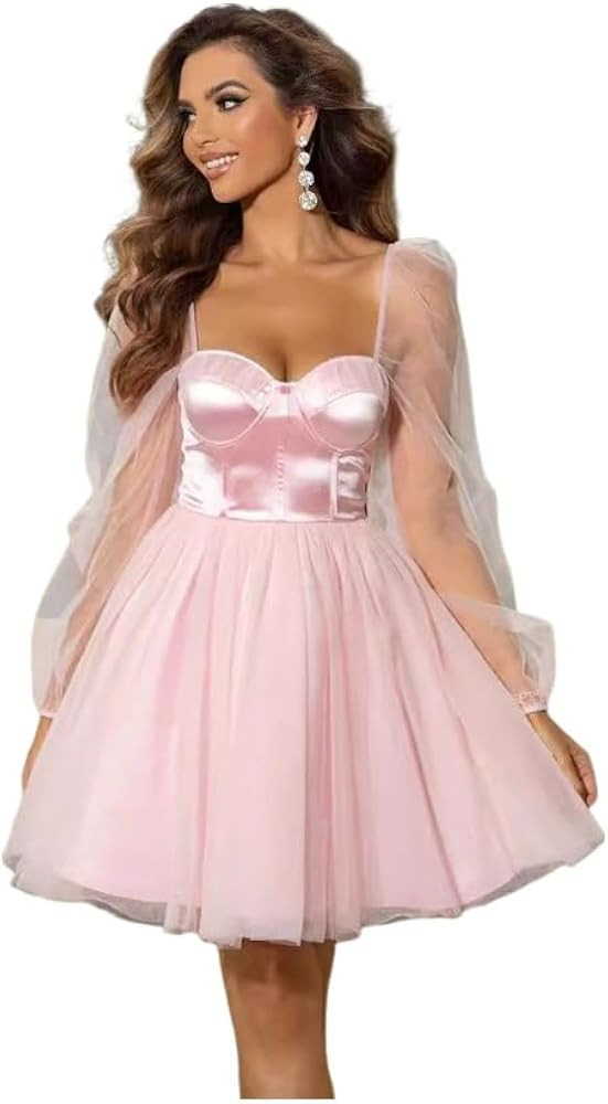 2024 Womens Sexy Corset Princess Dress Long Tulle Lantern Sleeve Backless Mini Dress Flowy Fairy ... | Amazon (US)