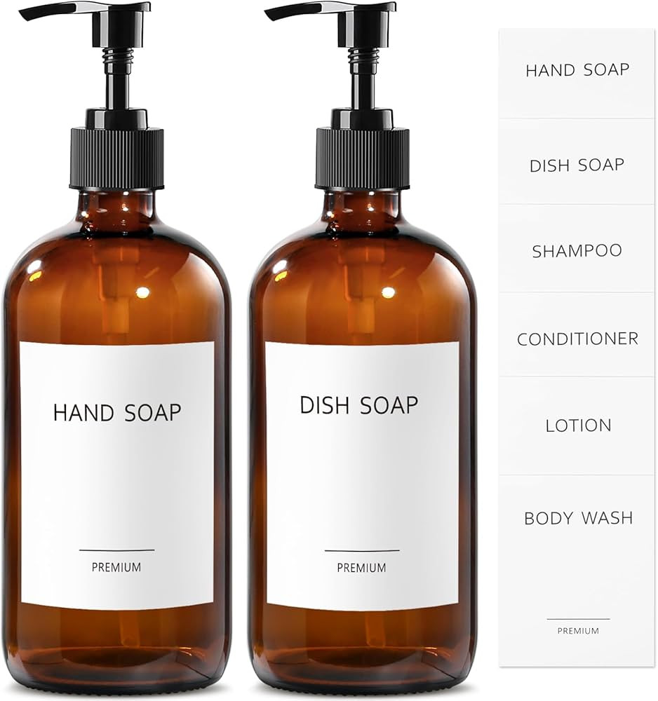 GMISUN Amber Glass Soap Dispenser，16oz Kitchen Soap Dispenser with Pump, Pump Bottle Dispenser ... | Amazon (US)