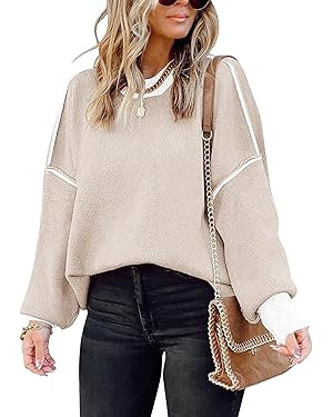 ETCYY Womens Oversized Sweaters Fall 2025 Fashion Clothes Trendy Batwing Sleeve Colorblock Stripe... | Amazon (US)