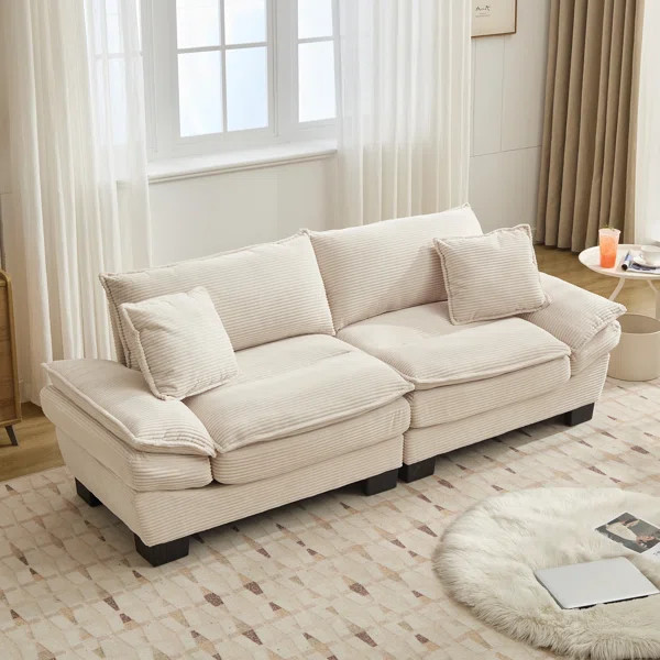 Renville 84" Upholstered Pillow-Top Arm Loveseat Sofa with 2 Throw Pillows | Wayfair North America