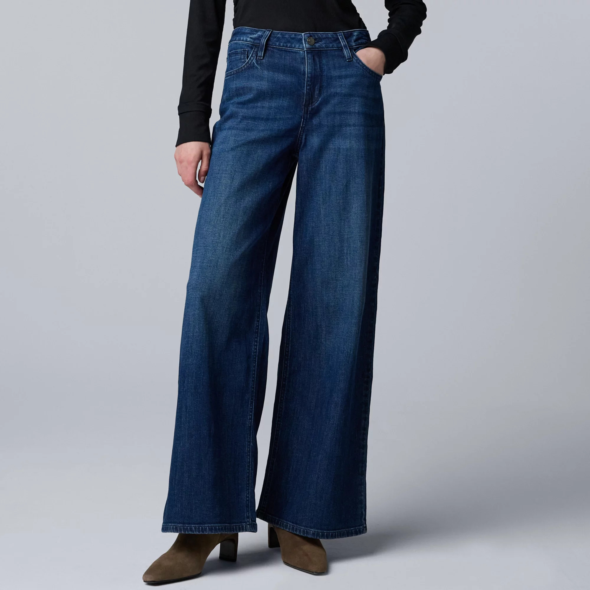 Women's Simply Vera Vera Wang Mid Rise Wide Leg Pants, Size: 14 Short, Kendrick Dark Blue | Kohl's