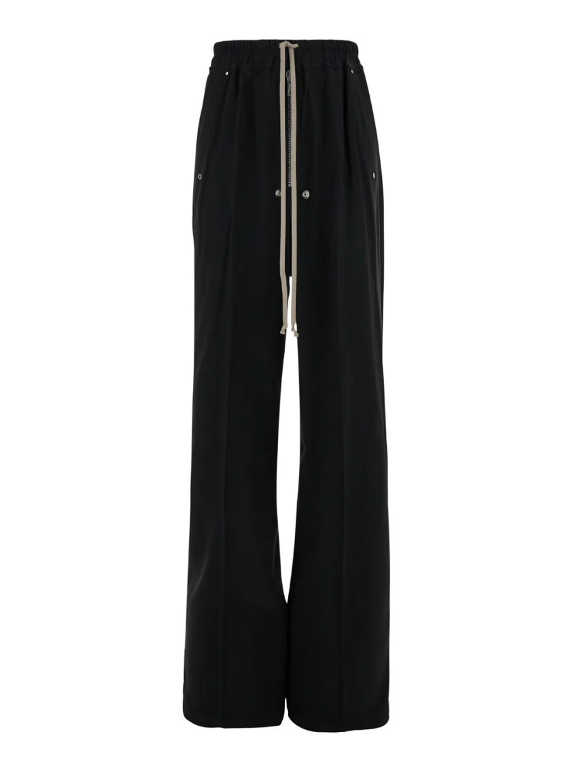 Black Wide Pants With Oversized Drawstring In Jersey | Shop Simon