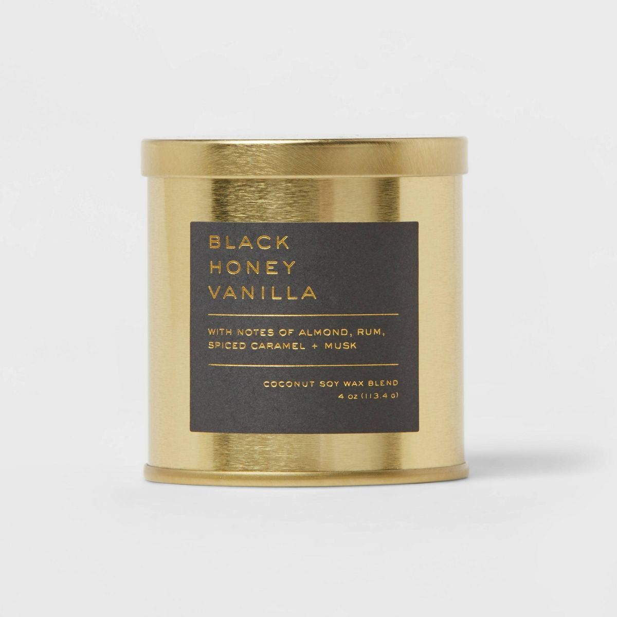 4oz Lidded Metal Jar Black Honey Vanilla Candle Gold - Threshold™ | Target