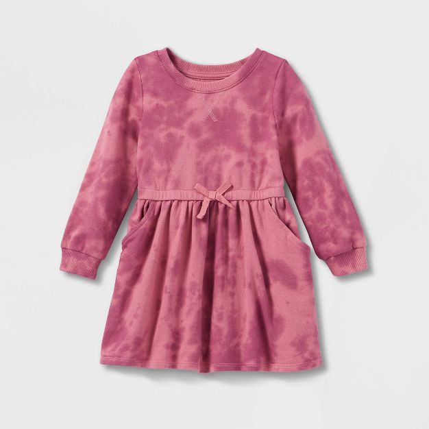 Toddler Girls' Tie-Dye Wash French Terry Long Sleeve Dress - Cat & Jack™ Pink | Target