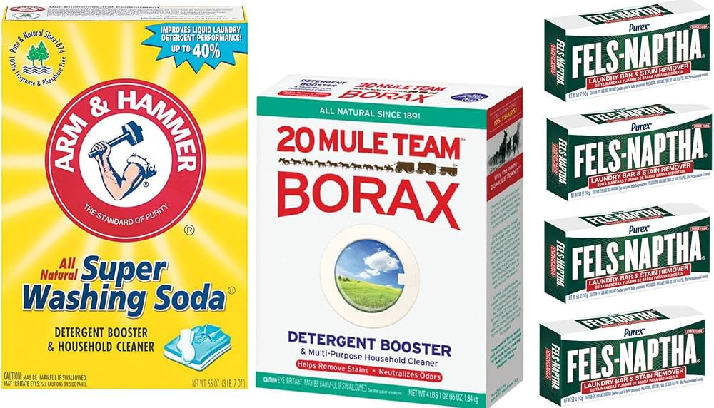 Laundry Soap Kit - Fels Naptha 4 bars, 20 Mule Team Borax Natural Laundry Booster, & Arm & Hammer... | Amazon (US)