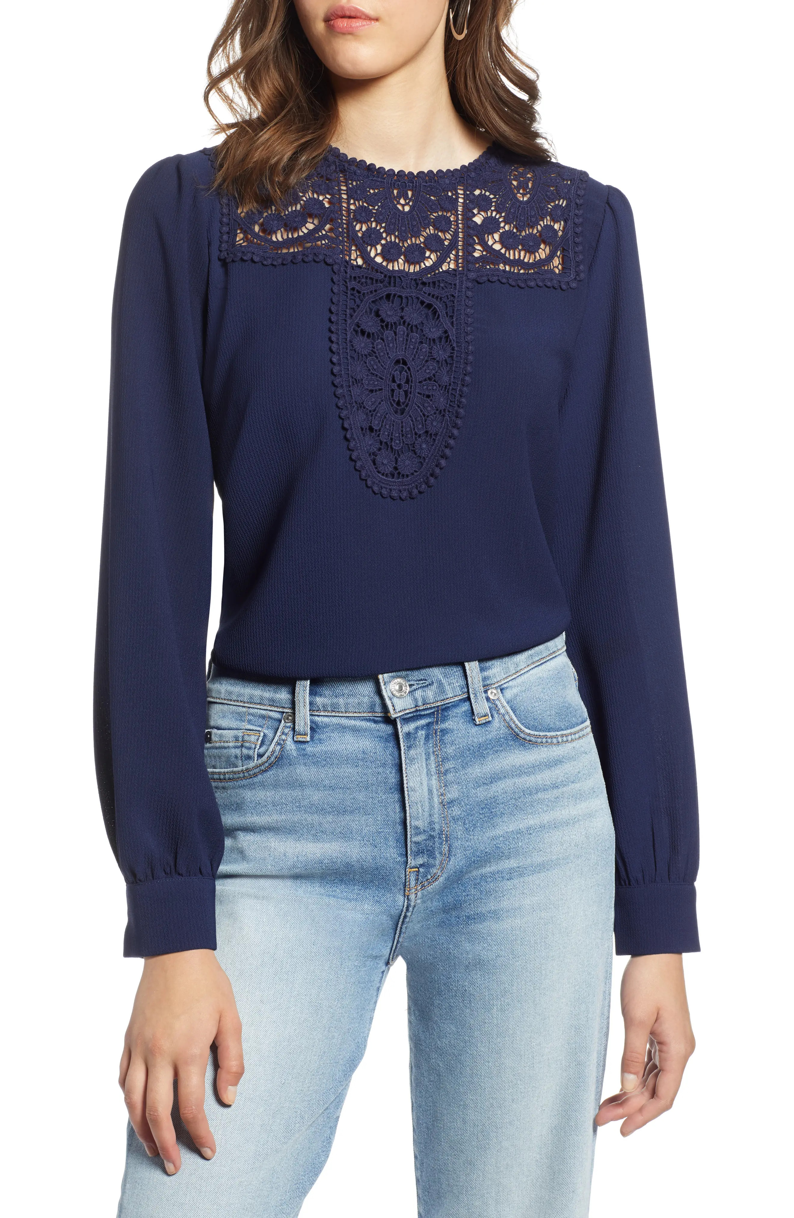 Halogen® Lace & Crepe Blouse (Regular & Petite) | Nordstrom