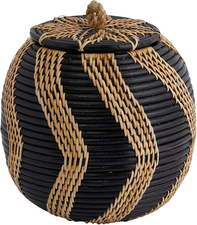 Boho Handwoven Rattan Storage Basket with Lid, Natural and Black | Amazon (US)