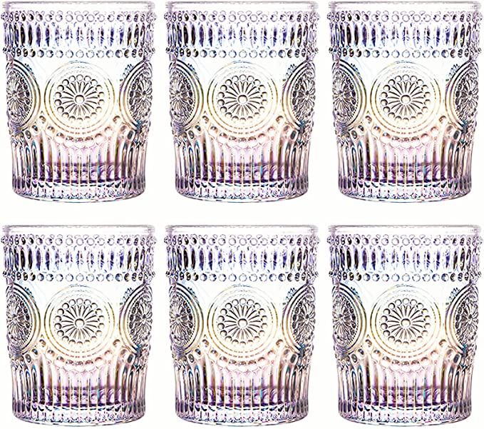 Kingrol 6 Pack 9 oz Romantic Water Glasses, Iridescent Drinking Glasses Tumblers, Vintage Glasswa... | Amazon (US)