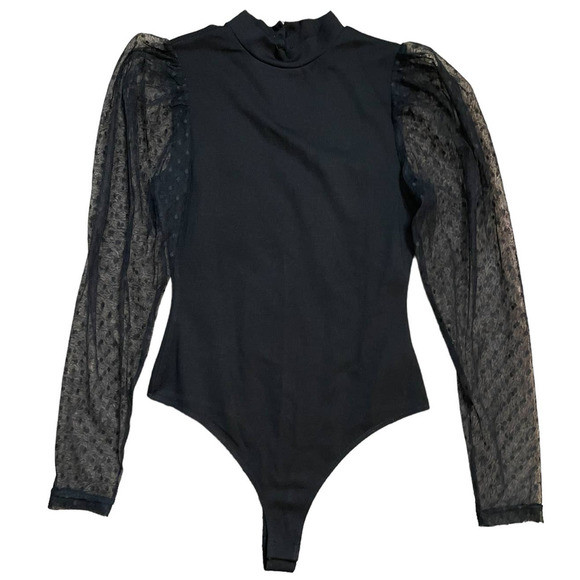 Lulus Womens Mock Neck High Cut Bodysuit Top Sheer Long Sleeve Size S Black | Poshmark