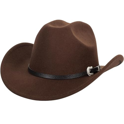 Zrughno Western Brown Cowboy Hat for Women and Men Cowgirl with Buckle Belt Felt Classic Wide Brim Accessories Country Concert Outfits Sombrero Vaquero para Mujer Hombre Roll Up Fedora Traveling | Amazon (US)