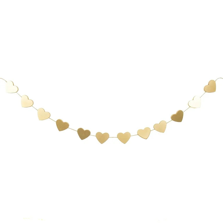 Way to Celebrate Wood Gold Hearts Garland, Celebrations, 6 ft. Long | Walmart (US)