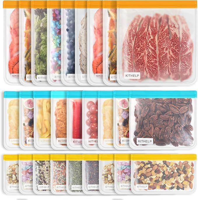 27 Pack Reusable Storage Bags BPA Free, Leak-proof Freezer Bags (9 Reusable Gallon Bags + 9 Reusa... | Amazon (US)