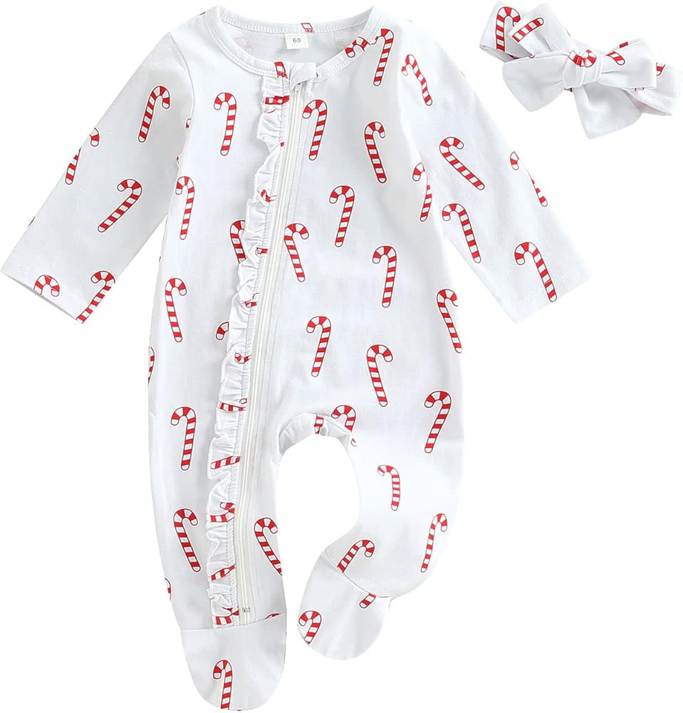 KOSUSANILL Newborn Baby Girl Christmas Outfit Infant Boy Long Sleeve Romper Onesie Footie Zipper ... | Amazon (US)